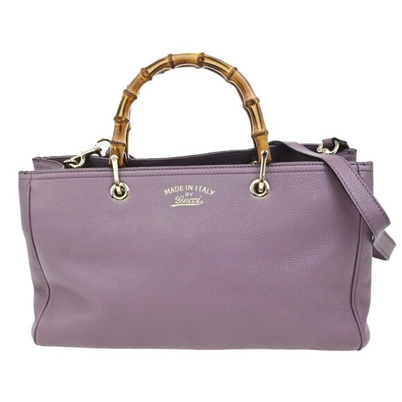GUCCI Logos Bamboo Shopper 2Way Hand Shoulder Bag Purple Gold Italy 76FB780 - Picture 1 of 14